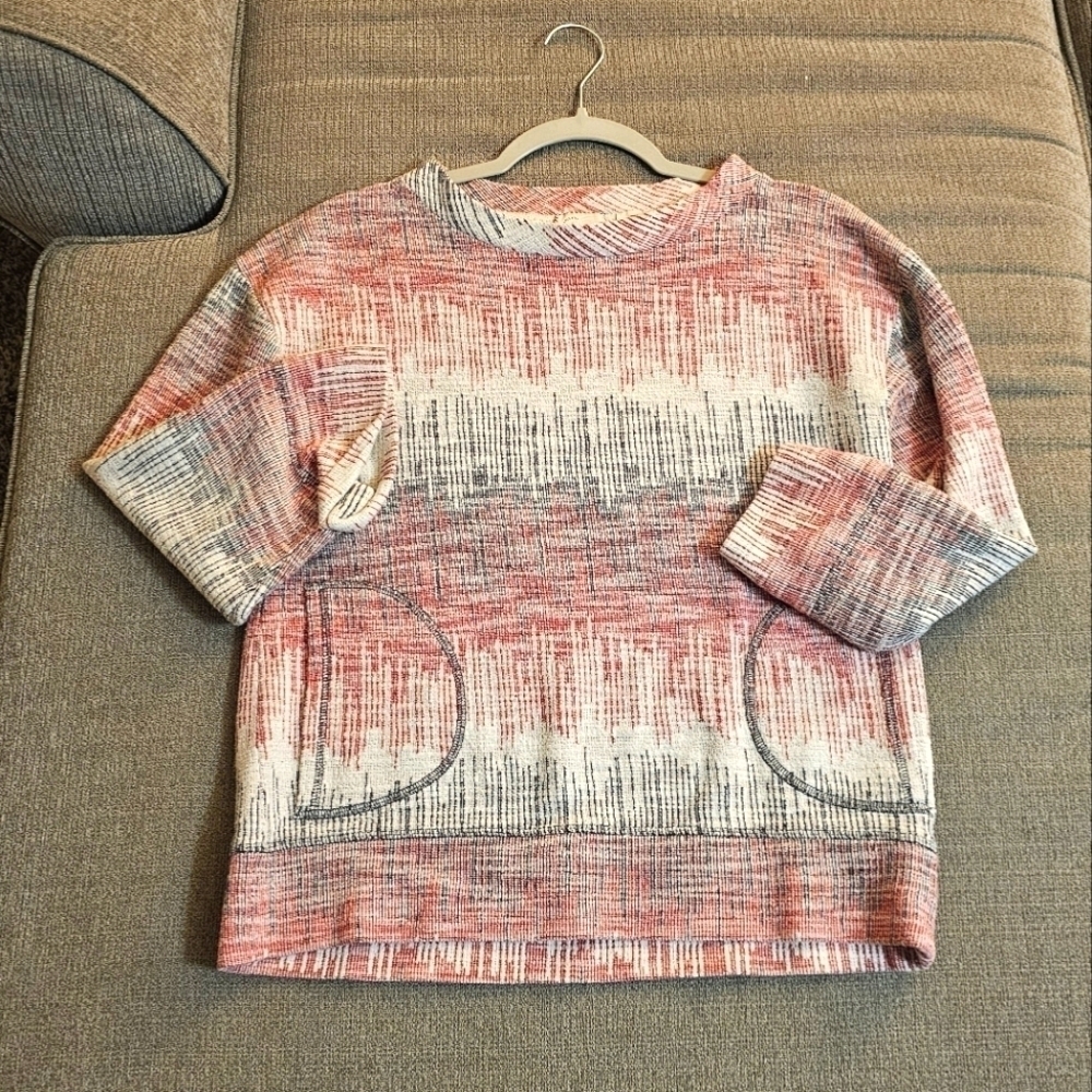 Anthropologie 9-HI5 STCL Pink Gray White Abstract Cozy Boho Casual Sweatshirt S